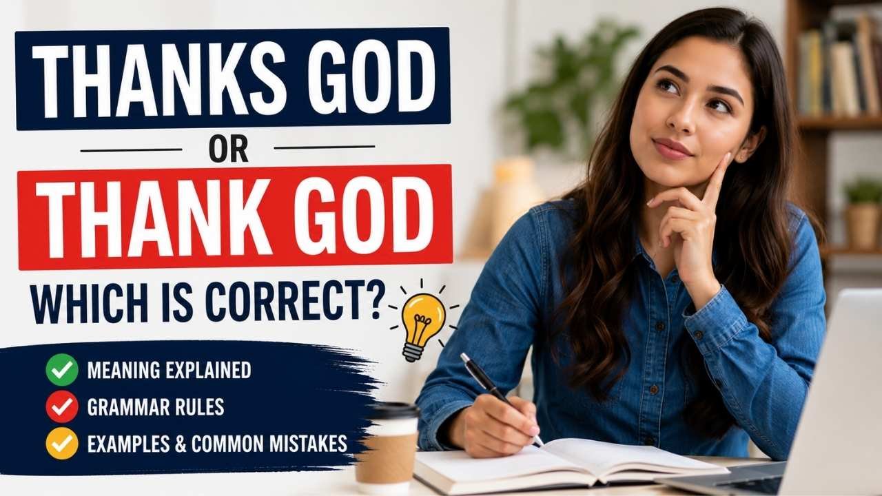 Thanks God or Thank God: a realistic human-centered image showing the correct phrase, “Thank God,” with a relieved expression.