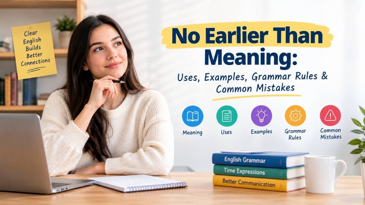 In this guide, we will explain the no earlier than meaning, grammar rules, sentence examples, and common mistakes.