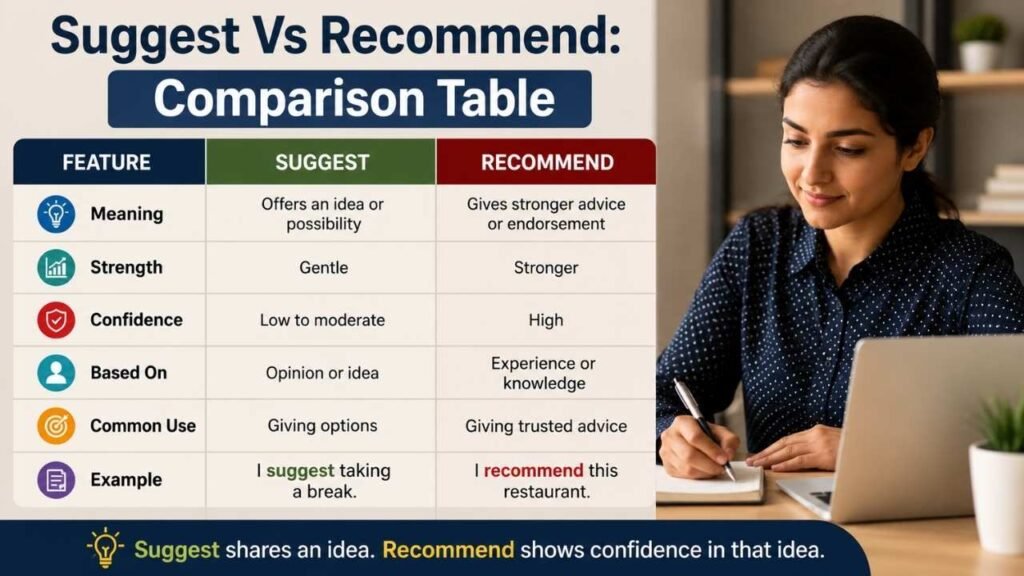 Suggest Vs Recommend: Comparison Table