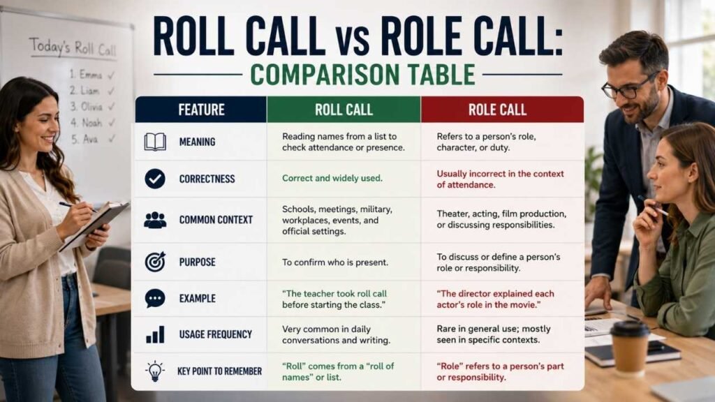 Roll Call vs Role Call: Comparison Table