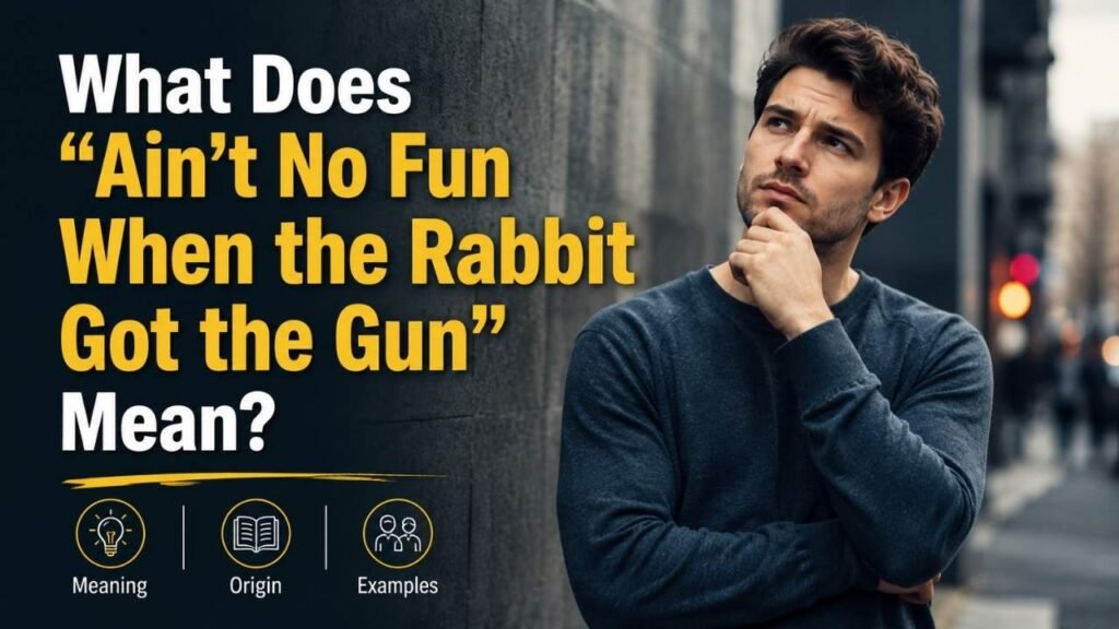 What does “Ain’t No Fun When the Rabbit Got the Gun” mean, with a realistic man reflecting on the phrase’s meaning.