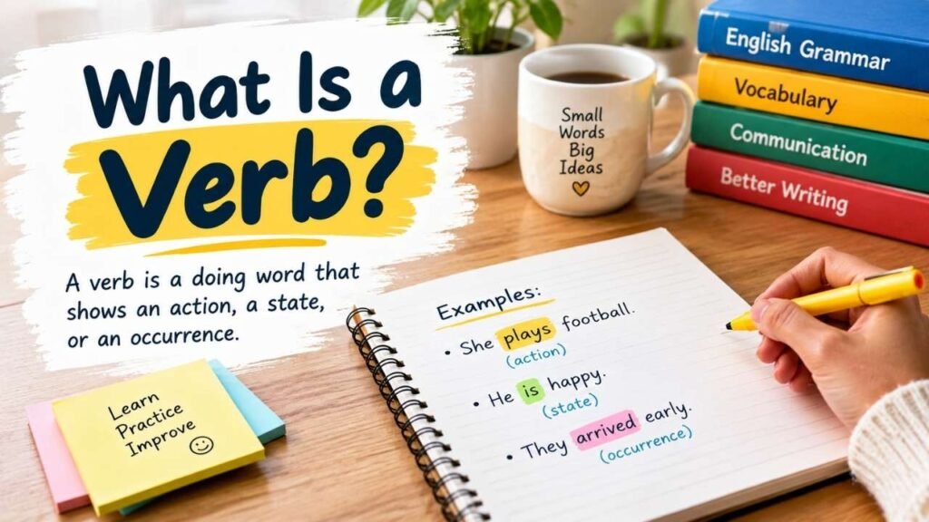 What Is a Verb? Simple explanation of verbs with action, state, and occurrence examples