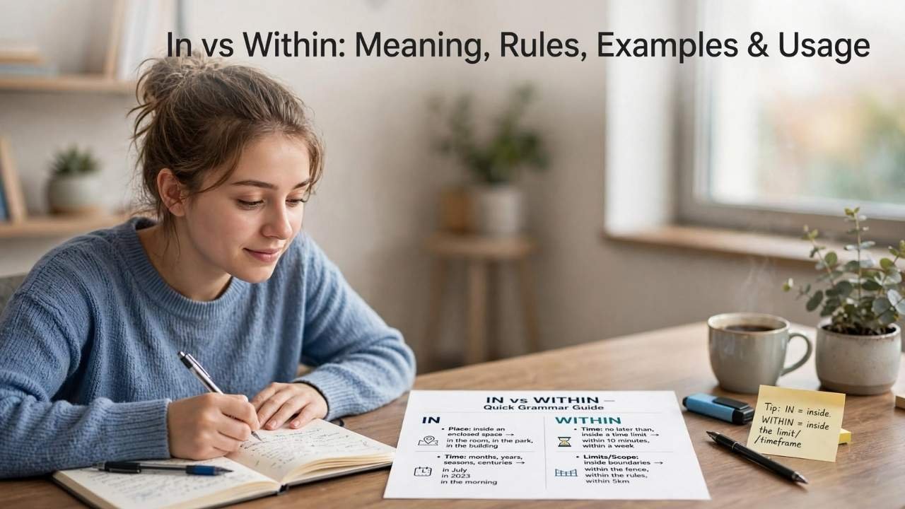 Many English learners wonder about In vs Within because these two English prepositions often seem similar.