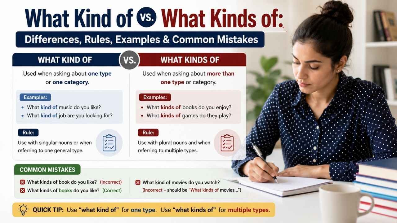 Knowing the difference between "what kind of vs what kinds of" can help you write and speak more naturally in English grammar. 