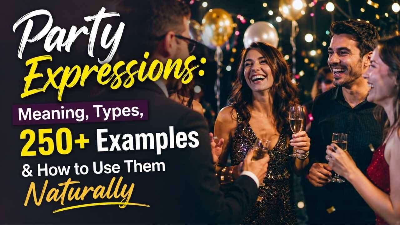 Party expressions include common party phrases, party idioms, party vocabulary,