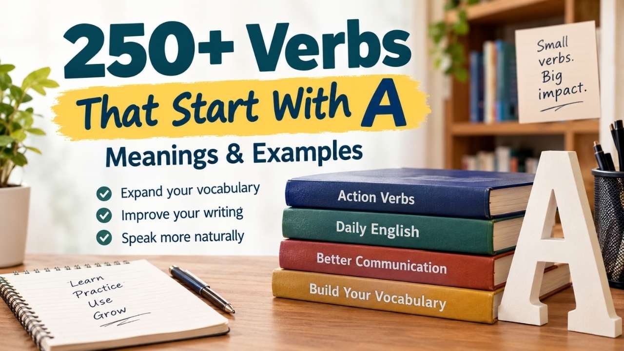 “250+ verbs that start with A with meanings and examples”