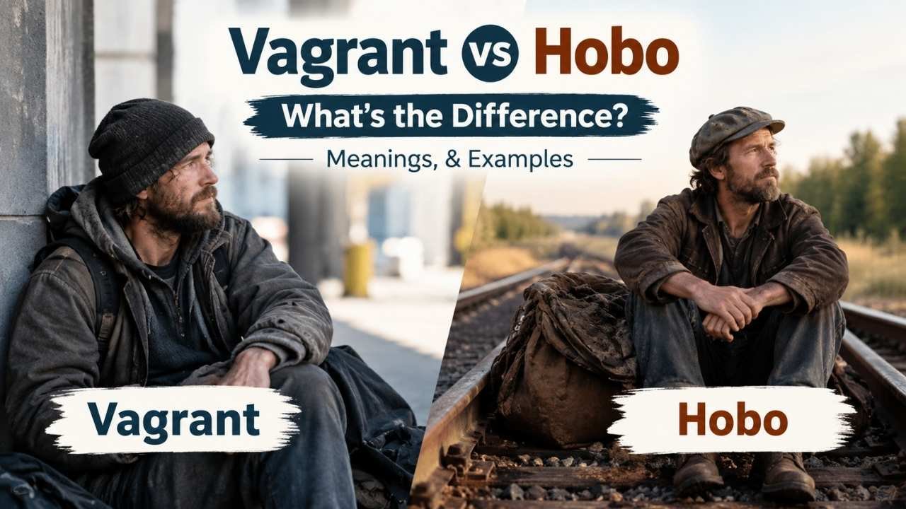 “Realistic split-screen image comparing a vagrant and hobo, showing their meanings and key differences”