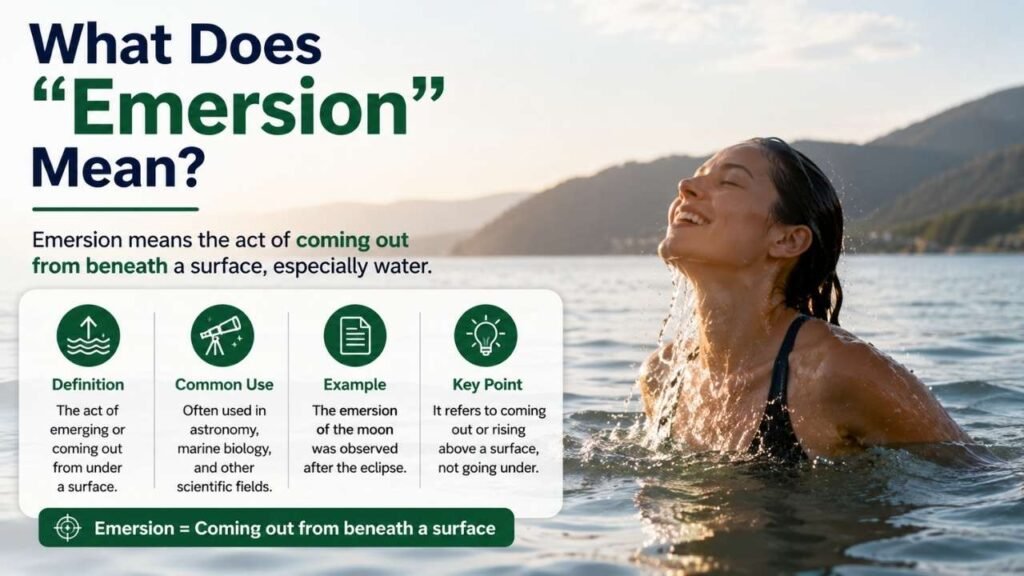 What does emersion mean showing a person rising from water with the definition, meaning, and common scientific uses of emersion.