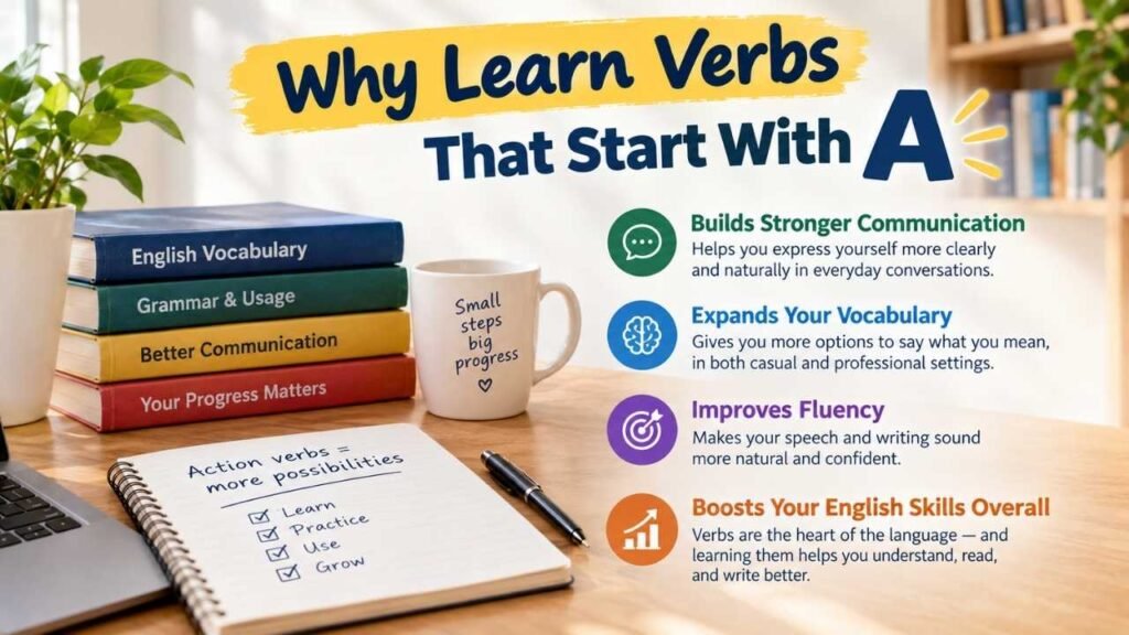 “Why learn verbs that start with A to improve English vocabulary and communication”